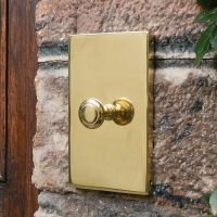 The Rectangular Brass Pull Plate Mounted on a Stone Wall next to a Front Door - Digital Illustration
