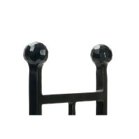 The Rectangular Fireside Log Holder with Ball Finials in Matt Black Showing a Close up of the Finials