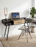 The Retro Style Metal & Fir Wood Desk Used as Work From Home Office Desk in a Modern Home - Digital Illustration The Retro Style Metal & Fir Wood Desk Used as Work From Home Office Desk in a Modern Home - Digital Illustration