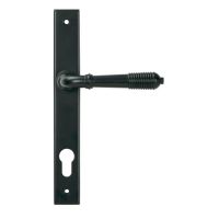 The Ribbed Slimline Exterior Door Handle in a Matt Black Finish Showing the Front