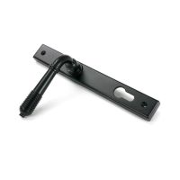 The Ribbed Slimline Exterior Door Handle in a Matt Black Finish Shown at Angle