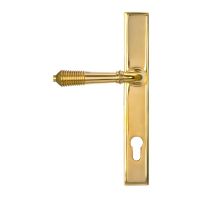 The Ribbed Slimline Exterior Door Handle in a Polished Brass Finish Showing the Back The Ribbed Slimline Exterior Door Handle in a Polished Brass Finish Showing the Back