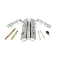 The Ribbed Slimline Exterior Door Handle in a Polished Chrome Finish Showing the Front and Back along with Screws The Ribbed Slimline Exterior Door Handle in a Polished Chrome Finish Showing the Front and Back along with Screws