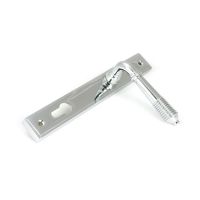 The Ribbed Slimline Exterior Door Handle in a Polished Chrome Finish Shown from an Angle The Ribbed Slimline Exterior Door Handle in a Polished Chrome Finish Shown from an Angle