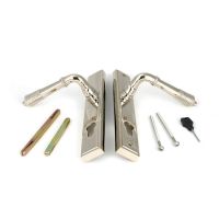 The Ribbed Slimline Exterior Door Handle in a Polished Nickel Finish Showing the Front and Back with the Screws The Ribbed Slimline Exterior Door Handle in a Polished Nickel Finish Showing the Front and Back with the Screws