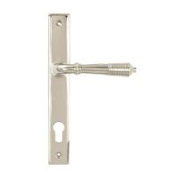 The Ribbed Slimline Exterior Door Handle in a Polished Nickel Finish Shown from the Front The Ribbed Slimline Exterior Door Handle in a Polished Nickel Finish Shown from the Front