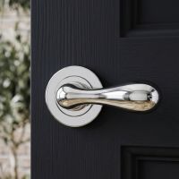 The “Riesling” Contemporary Lever Handle on a Dark Blue Door in a Modern Home - Digital Illustration 