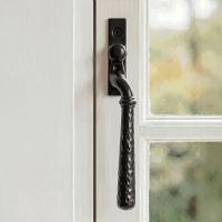 The Right Handed 16mm Hammered Black Espagnolette Window Handle Fitted on a Wooden Traditional Window Frame - Digital Illustration The Right Handed 16mm Hammered Black Espagnolette Window Handle Fitted on a Wooden Traditional Window Frame - Digital Illustration