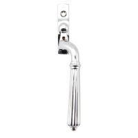 The Right Handed Polished Chrome Reeded Georgian Espagnolette Window Handle on a White Background 