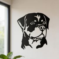The Rottweiler Steel Wall Art Mounted on a Cream Coloured Modern Interior Wall - Digital Illustration