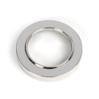 The Round Concealed Euro Keyhole Escutcheon in Polished Stainless Steel Showing Just the Backplate on a White Background