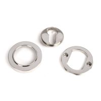 The Round Concealed Euro Keyhole Escutcheon in Polished Stainless Steel Shown with all Components on a White Background