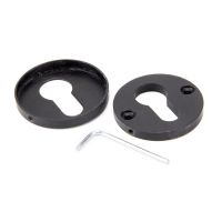 The Round Concealed Euro Profile Escutcheon - Beeswax on a White Background Showing the Front and the Back The Round Concealed Euro Profile Escutcheon - Beeswax on a White Background Showing the Front and the Back