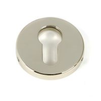 The Round Concealed Euro Profile Escutcheon - Polished Nickel on a White Background The Round Concealed Euro Profile Escutcheon - Polished Nickel on a White Background