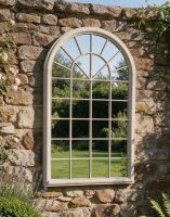 The Rustic Cream Arched Garden Mirror Mounted on a Garden Wall in a Summer Garden - Digital Illustration 