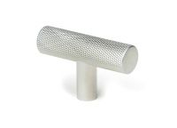 The Satin Chrome "Astor" Knurled Industrial T-Bar Cabinet Fitting Displayed on a White Background Shown at an Angle 