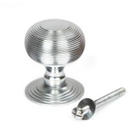 The Satin Chrome Traditional Beehive Centre Door Knob Shown Upright with Bolt