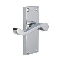 The Satin Chrome Victorian Scroll Door Handles - 115mm Lever Latch Pair on a White Background The Satin Chrome Victorian Scroll Door Handles - 115mm Lever Latch Pair on a White Background