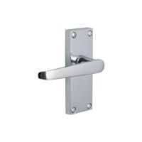 The Satin Chrome Victorian Straight Door Handles - 115mm Lever Latch Pair on a White Background The Satin Chrome Victorian Straight Door Handles - 115mm Lever Latch Pair on a White Background