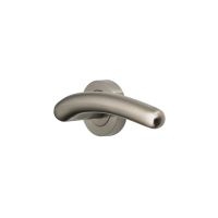 The Satin Nickel Round Rose Door Handles - Modern Arched Lever Pair on a White Background