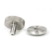 The Satin Stainless Steel Knurled Centre Door Knob on a Beehive Rose on a White Background Displayed in Separate Sections 