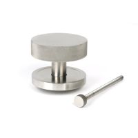 The Satin Stainless Steel Knurled Centre Door Knob on a Plain Rose with Bolt Fitting on a White Background 