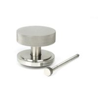 The Satin Stainless Steel Knurled Centre Door Knob on an Art Deco Rose with Bolt Fitting on a White Background 