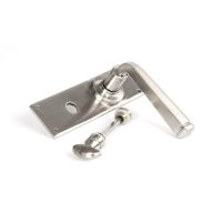 The Satin Stainless Steel Sleek Architectural Privacy Suite Bathroom Lever Handles Shown on its Side The Satin Stainless Steel Sleek Architectural Privacy Suite Bathroom Lever Handles Shown on its Side