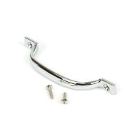 The Slim Sash Window Lift Pull Handle in Polished Chrome Shown Resting on its Side with Supplied Screws The Slim Sash Window Lift Pull Handle in Polished Chrome Shown Resting on its Side with Supplied Screws