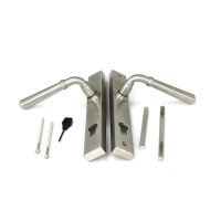 The Slimline Lever Espagnolette Door Handle Set in Satin Stainless Steel Shown with all Supplied Components Including Spindles and Screws