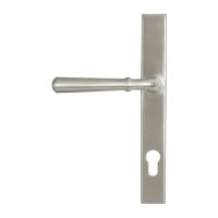 The Slimline Lever Espagnolette Door Handle Set in Satin Stainless Steel Shown with Handle Facing Left on a White Background
