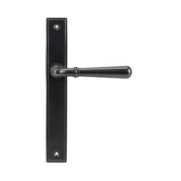 The Slimline Lever Espagnolette Door Latch in Aged Bronze on a White Background The Slimline Lever Espagnolette Door Latch in Aged Bronze on a White Background