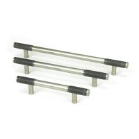 The Small Half Knurled Cabinet Pull Handle in Pewter Shown Alongside Other Sizes on a White Background