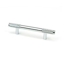 The Small Half Knurled Cabinet Pull Handle in Polished Chrome Shown Upright on a White Background