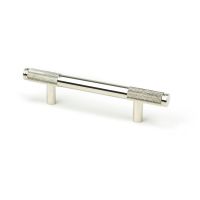The Small Half Knurled Cabinet Pull Handle in Polished Nickel Shown Upright on a White Background The Small Half Knurled Cabinet Pull Handle in Polished Nickel Shown Upright on a White Background