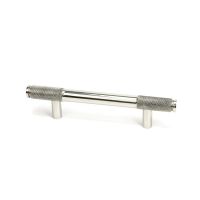 The Small Half Knurled Cabinet Pull Handle in Polished Stainless Steel Shown Upright on a White Background The Small Half Knurled Cabinet Pull Handle in Polished Stainless Steel Shown Upright on a White Background