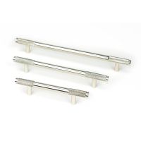 The Small Knurled Cabinet Pull Handle in Polished Nickel Shown Alongside Other Sizes on a White Background The Small Knurled Cabinet Pull Handle in Polished Nickel Shown Alongside Other Sizes on a White Background