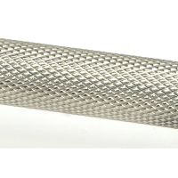 The Small Knurled Cabinet Pull Handle in Polished Stainless Steel Looking Close up of the Knurled Grip on the Central Bar The Small Knurled Cabinet Pull Handle in Polished Stainless Steel Looking Close up of the Knurled Grip on the Central Bar