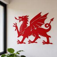 The Small Red Welsh Dragon Wall Art Bold Silhouette Fitted on a Magnolia Wall in a Living Room Setting - Digital Illustration The Small Red Welsh Dragon Wall Art Bold Silhouette Fitted on a Magnolia Wall in a Living Room Setting - Digital Illustration