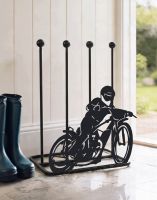 The Speedway Motorcycle Racer Boot Rack Placed at a Cottage Porch by an Open Doorway - Digital Illustration
