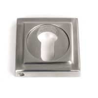 The Square Concealed Euro Keyhole Escutcheon in Satin Stainless Steel Shown on a White Background