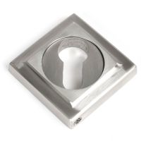 The Square Concealed Euro Keyhole Escutcheon in Satin Stainless Steel Shown with the Backplate in a Diamond Orientation