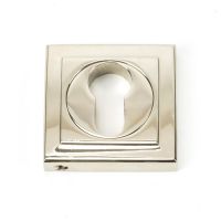 The Square Concealed Standard Euro Escutcheon - Polished Nickel on a White Background The Square Concealed Standard Euro Escutcheon - Polished Nickel on a White Background