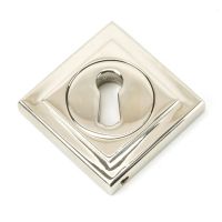 The Square Concealed Standard Keyhole Escutcheon - Polished Nickel on a White Background in a Diamond Orientation The Square Concealed Standard Keyhole Escutcheon - Polished Nickel on a White Background in a Diamond Orientation