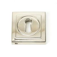 The Square Concealed Standard Keyhole Escutcheon - Polished Nickel on a White Background in a Square Orientation The Square Concealed Standard Keyhole Escutcheon - Polished Nickel on a White Background in a Square Orientation