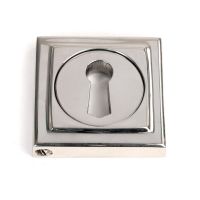 The Square Concealed Standard Keyhole Escutcheon in Polished Stainless Steel Shown on a White Background