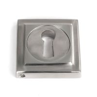 The Square Concealed Standard Keyhole Escutcheon in Satin Stainless Steel Shown on a White Background