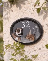 The Staffordshire Bull Terrier Handpainted House Number Sign Fitted onto a Sunny House Wall - Digital Illustration The Staffordshire Bull Terrier Handpainted House Number Sign Fitted onto a Sunny House Wall - Digital Illustration