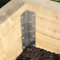 The Stainless Steel Railway Sleeper Corner Spikes - Double used as a Right Angle Support for a Raised Bed Planter 