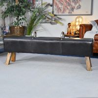 "The Stratford" Iron, Mango Wood & Black Leather Gym Bench in a Home